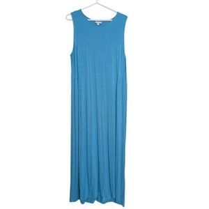 J Jill Women Size Large Blue Sleeveless Maxi Dress Comfort Casual Beach Vacation
